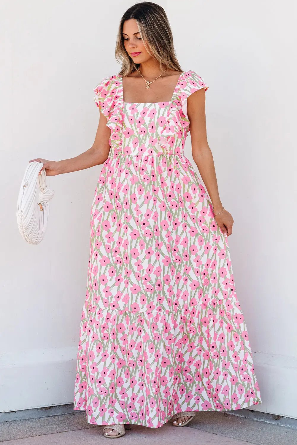 Angelica Floral Ruffled Strap Maxi Dress - Love Salve